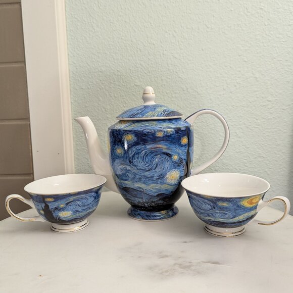 Starry Night Van Gogh  Grace Teaware Fine Porcelain Blue Teapot w/ Lid New - Picture 6 of 6